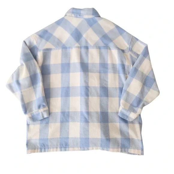 HFX Women's L Plaid Flannel Shirt Jacket Blue White Button Front Long‎ Sleeve - Picture 5 of 9